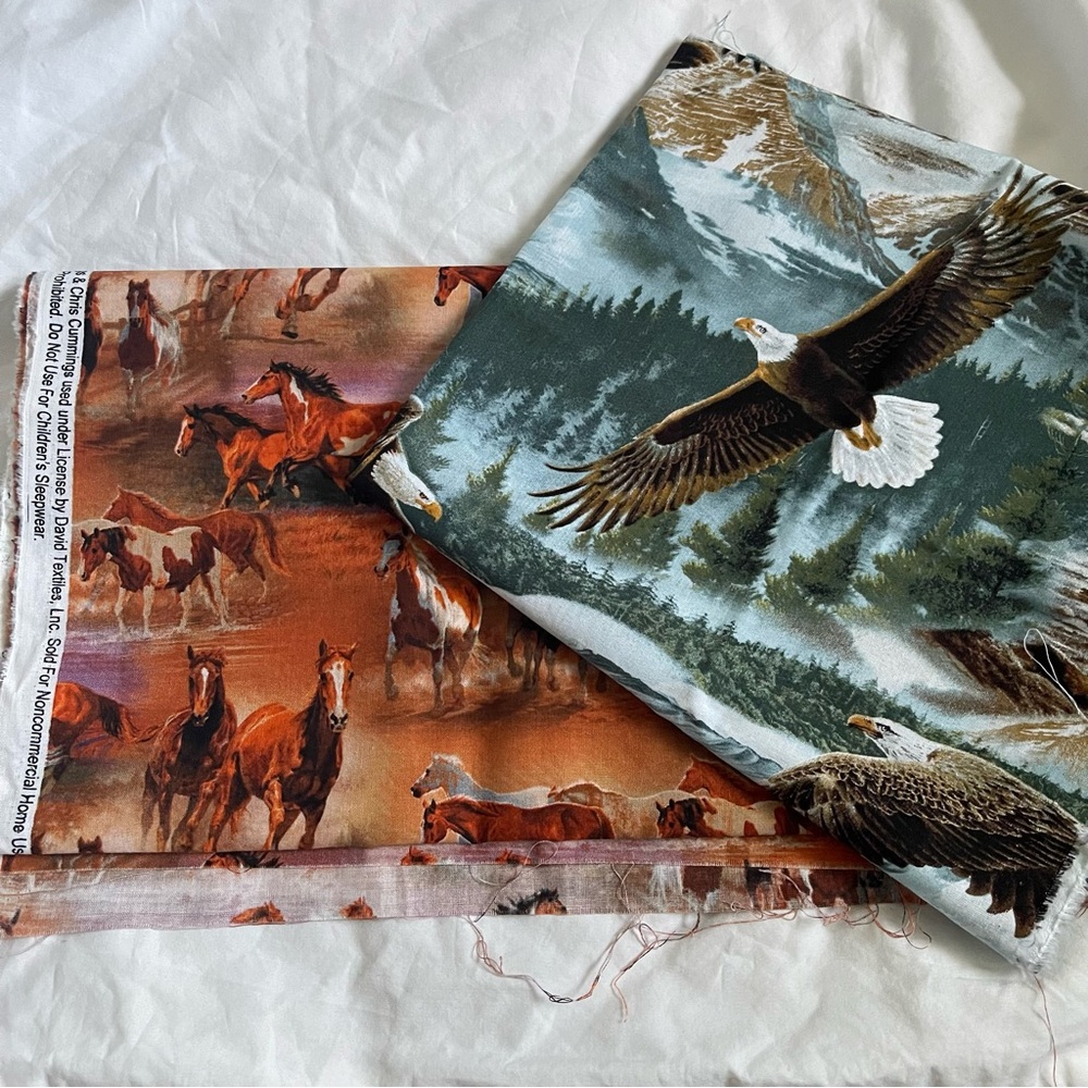 ✨$5 OFF BUNDLE✨ Novelty Fabric Eagle Equestrian Remnants Craft Sewing Quilting - Picture 10 of 10
